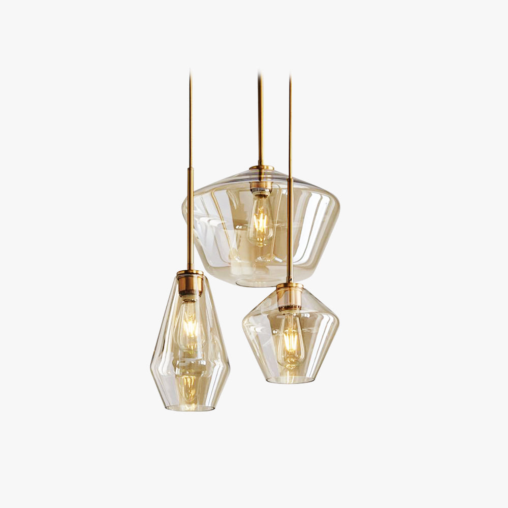 Modern Diamond Shape Glass Pendant Light in Clear and Amber – Ideal for Living Room and Bedroom Lighting 1