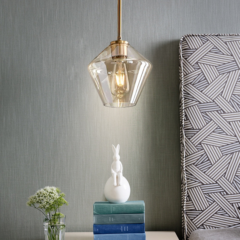 Modern Diamond Shape Glass Pendant Light in Clear and Amber – Ideal for Living Room and Bedroom Lighting 3