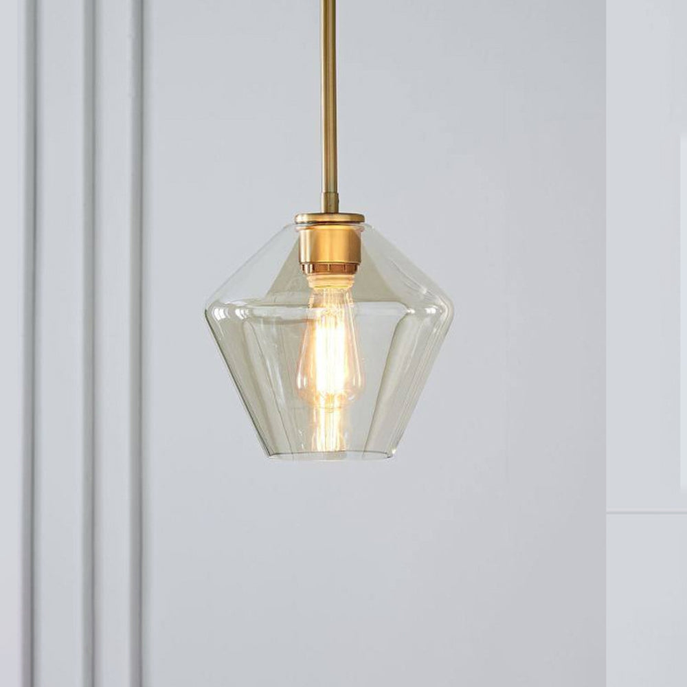 Modern Diamond Shape Glass Pendant Light in Clear and Amber – Ideal for Living Room and Bedroom Lighting 5