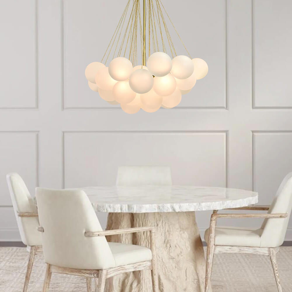 Modern Glass Bubble Chandelier Light – Three Bulb Design with Black and Brass Finish for Elegant Home Lighting 0