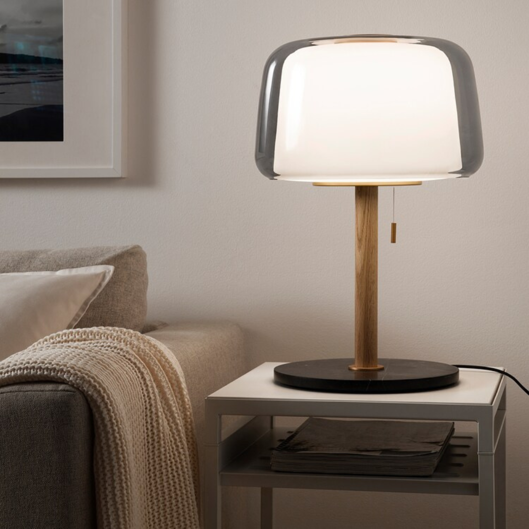 Modern Glass Table Lamp with LED Technology – Versatile Bedside or Desk Lamp for Cozy Living Room and Office Lighting 0
