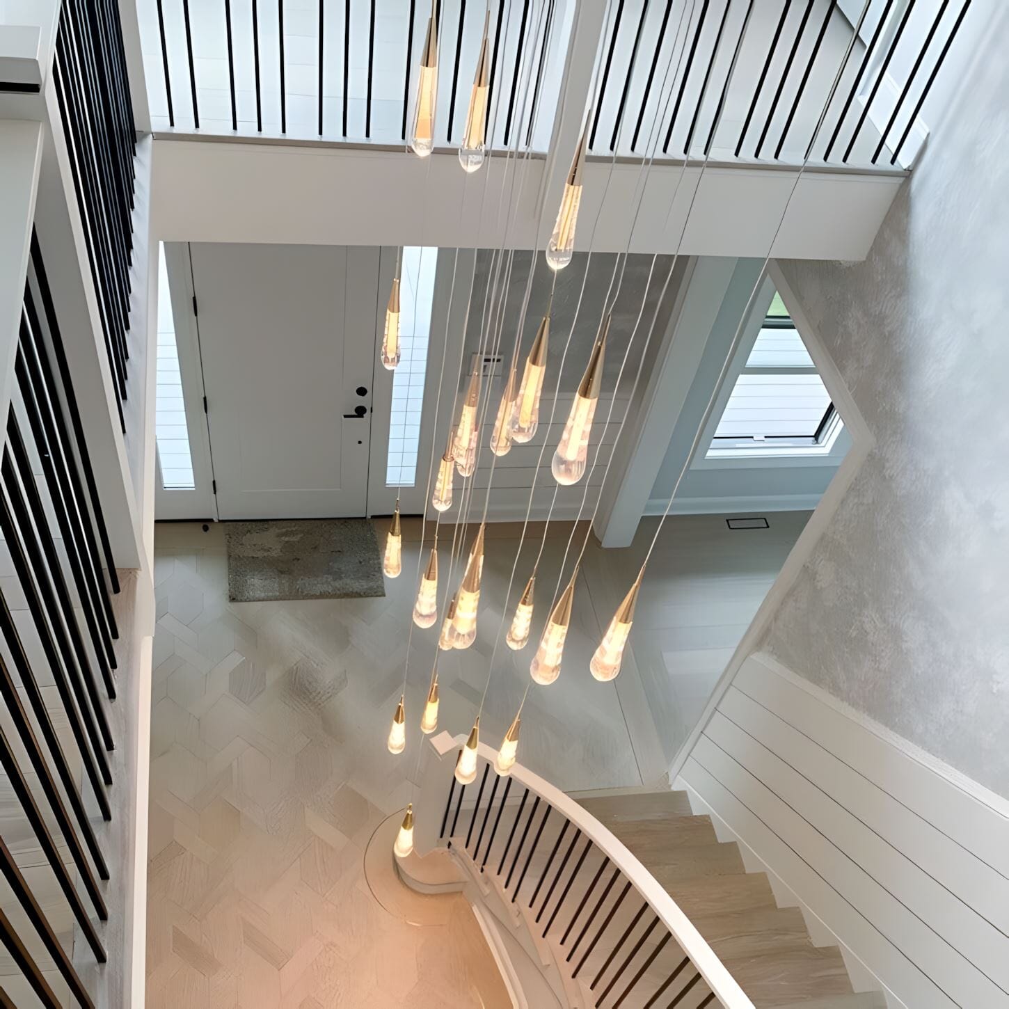 Modern Gold Chandelier Light with LED Crystal Raindrops – Elegant Pendant Fixture for High Ceilings 6