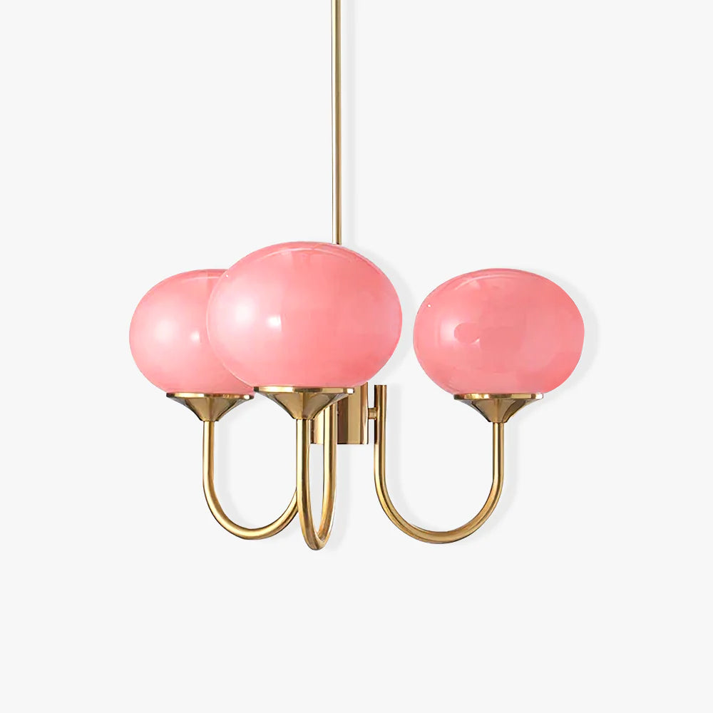 Modern Gold Chandelier Light with Pink Glass Shades – Elegant Dining Room Chandelier for Stylish Home Decor 0