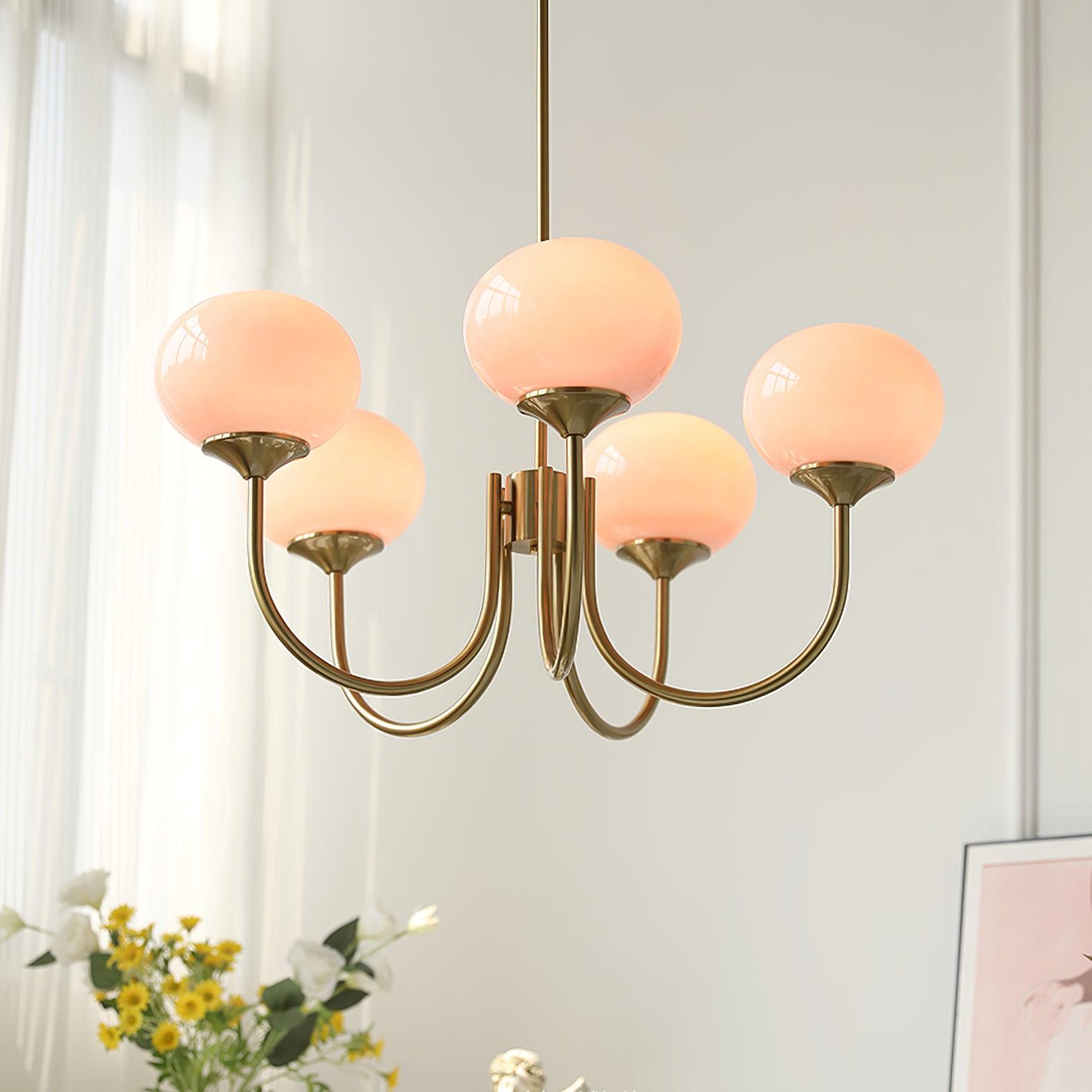Modern Gold Chandelier Light with Pink Glass Shades – Elegant Dining Room Chandelier for Stylish Home Decor 2