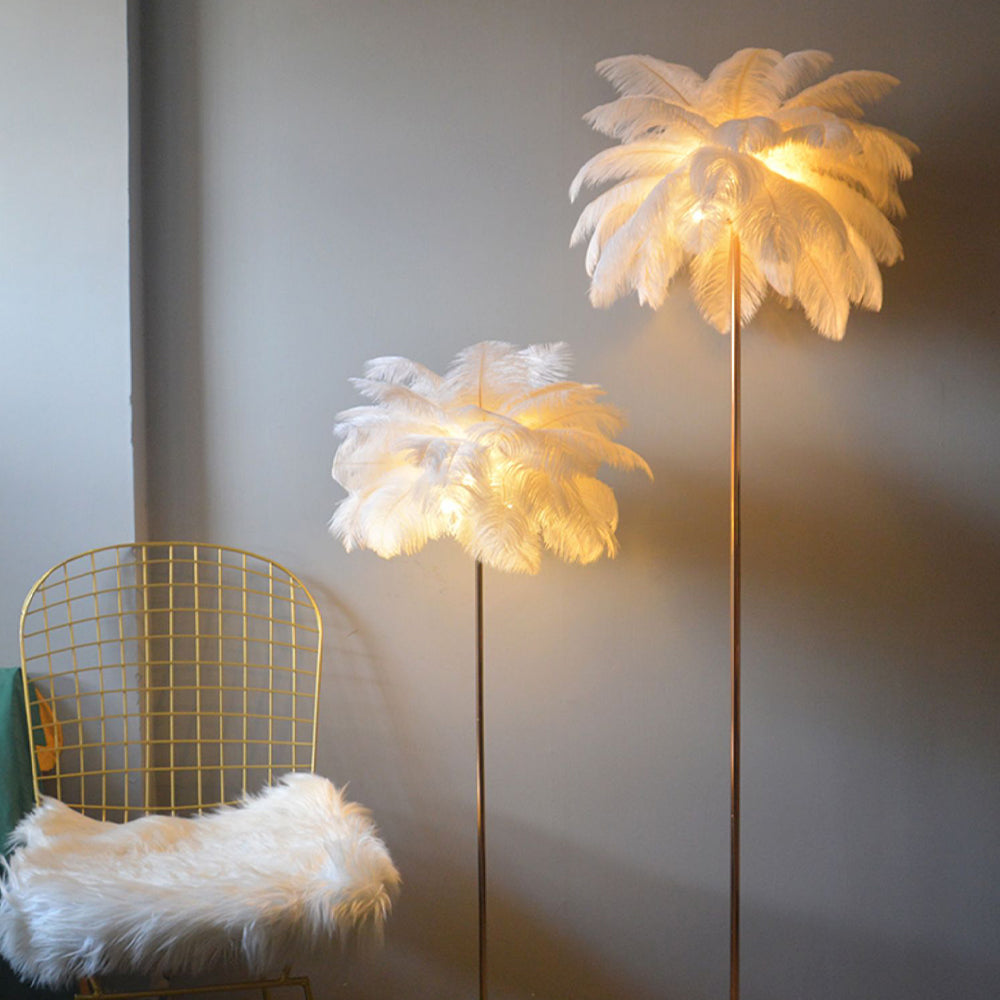 Modern Gold Floor Lamp with Ostrich Feather Shade – Elegant Standing Lamp for Living Room and Bedroom 2