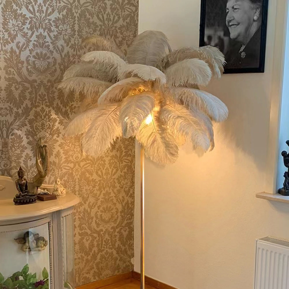 Modern Gold Floor Lamp with Ostrich Feather Shade – Elegant Standing Lamp for Living Room and Bedroom 8