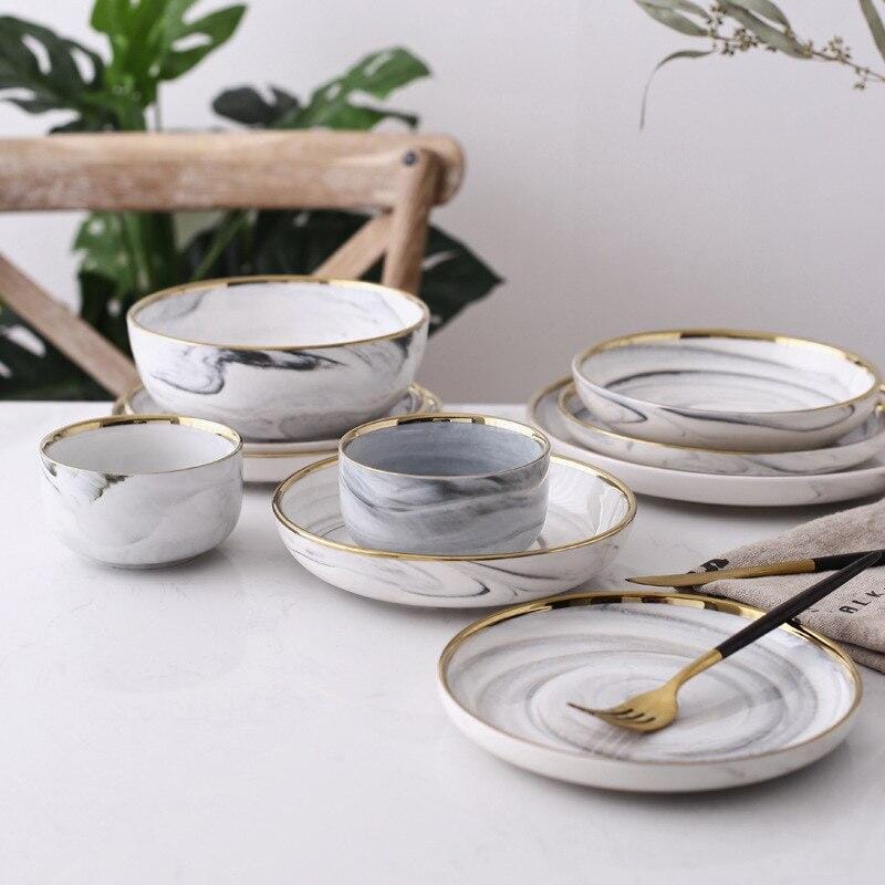 Modern Marble Pattern Porcelain Dinnerware Set – Durable Ceramic Dinner Plates for Elegant Dining 1