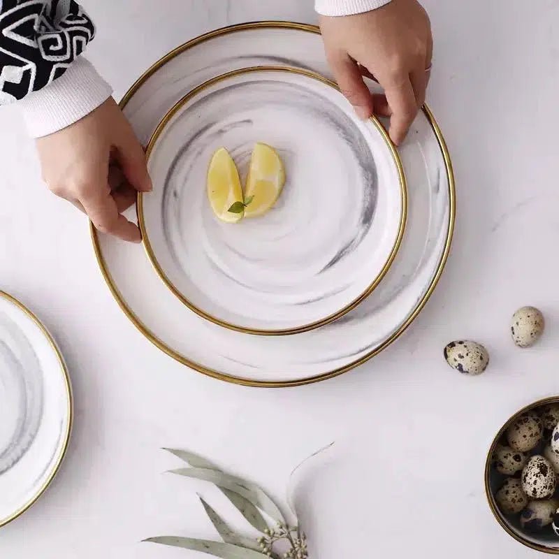 Modern Marble Pattern Porcelain Dinnerware Set – Durable Ceramic Dinner Plates for Elegant Dining 3