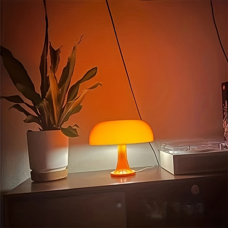 Modern Shroom Table Lamp with Dimmable Lighting – USB Powered Bedside Lamp in Glossy White or Orange 3