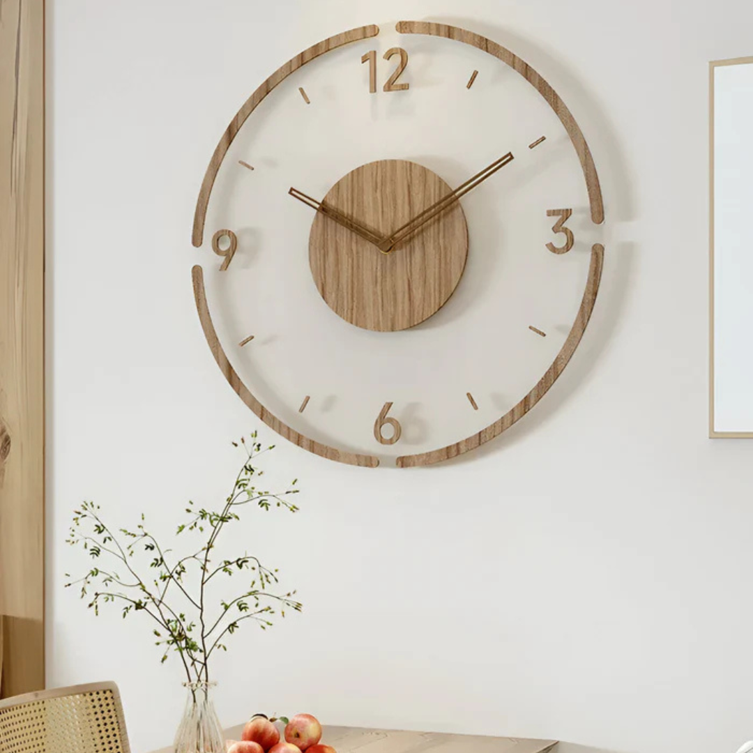 Modern Wall Clock 30 cm - Stylish Acrylic and Wood Design for Living Room Decor, Silent Quartz Mechanism 0