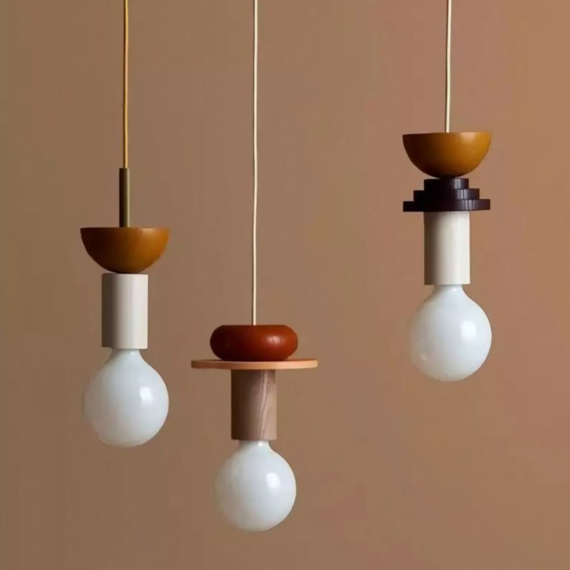 Multicolor Geometric Wood Pendant Light – Modern Kitchen Pendant Lighting Fixture, 12-Inch Diameter, Easy Installation 6