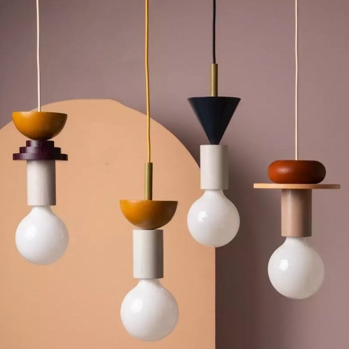 Multicolor Geometric Wood Pendant Light – Modern Kitchen Pendant Lighting Fixture, 12-Inch Diameter, Easy Installation 7