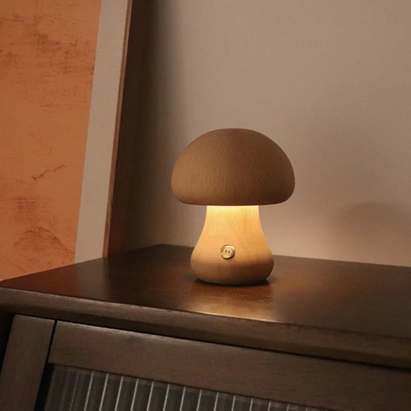 Nature-Inspired Wooden Mushroom Table Lamp with Touch Control and Adjustable Brightness – Ideal for Bedside or Desk Use 0