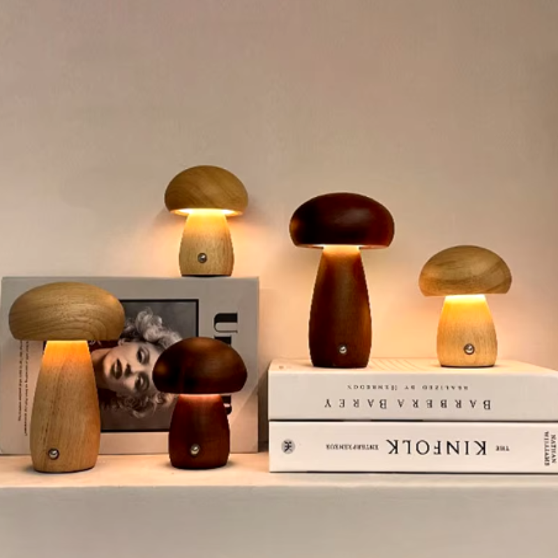Nature-Inspired Wooden Mushroom Table Lamp with Touch Control and Adjustable Brightness – Ideal for Bedside or Desk Use 1