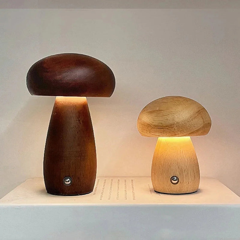 Nature-Inspired Wooden Mushroom Table Lamp with Touch Control and Adjustable Brightness – Ideal for Bedside or Desk Use 2