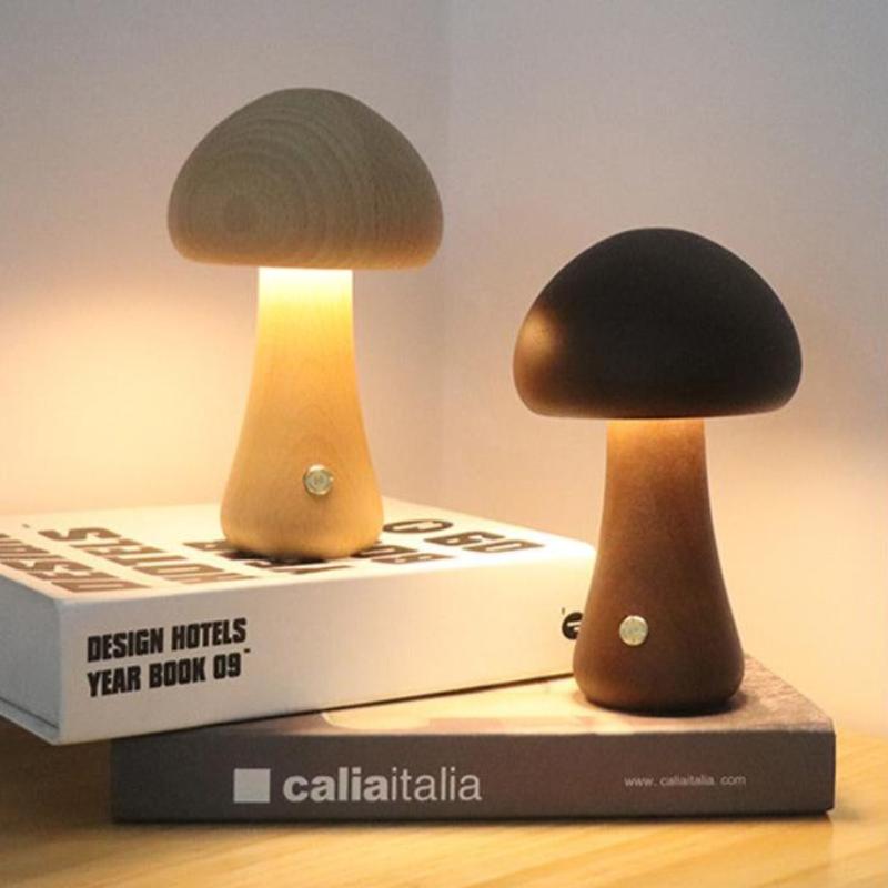 Nature-Inspired Wooden Mushroom Table Lamp with Touch Control and Adjustable Brightness – Ideal for Bedside or Desk Use 5