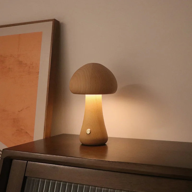 Nature-Inspired Wooden Mushroom Table Lamp with Touch Control and Adjustable Brightness – Ideal for Bedside or Desk Use 6