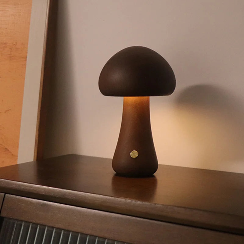 Nature-Inspired Wooden Mushroom Table Lamp with Touch Control and Adjustable Brightness – Ideal for Bedside or Desk Use 7