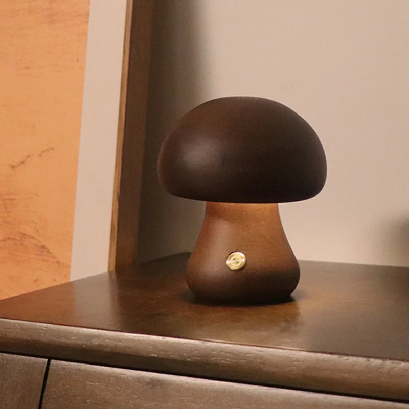 Nature-Inspired Wooden Mushroom Table Lamp with Touch Control and Adjustable Brightness – Ideal for Bedside or Desk Use 8