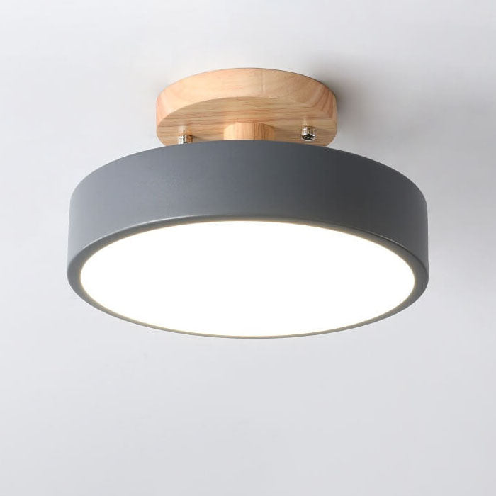 Nordic Round LED Flush Mount Ceiling Light Fixture with Adjustable Color Temperature – Modern Wood Design for Living Room, Hallway, Bedroom