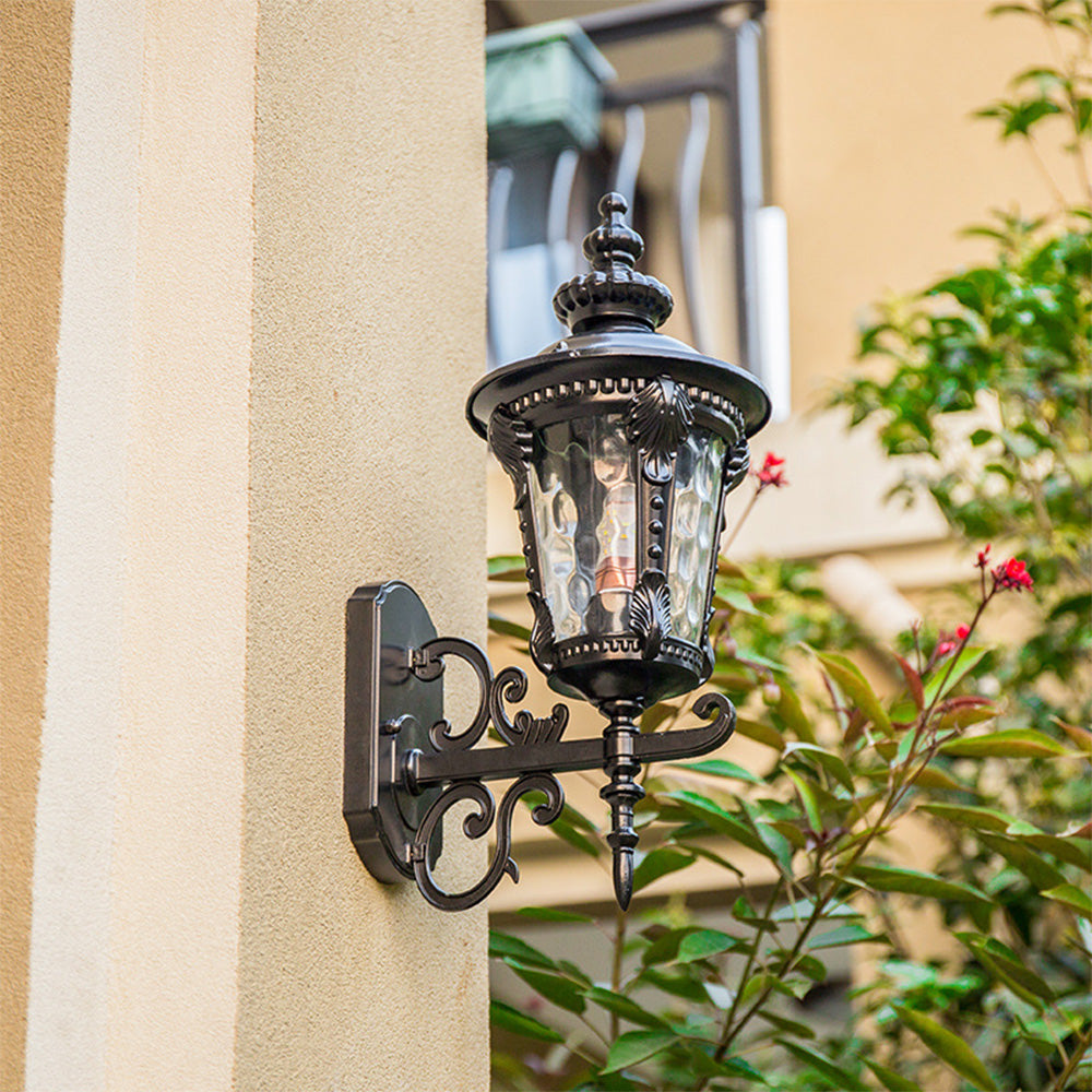 Outdoor Vintage Glass Wall Light Lantern – Elegant Aluminum and Glass Sconce for Patios and Gardens