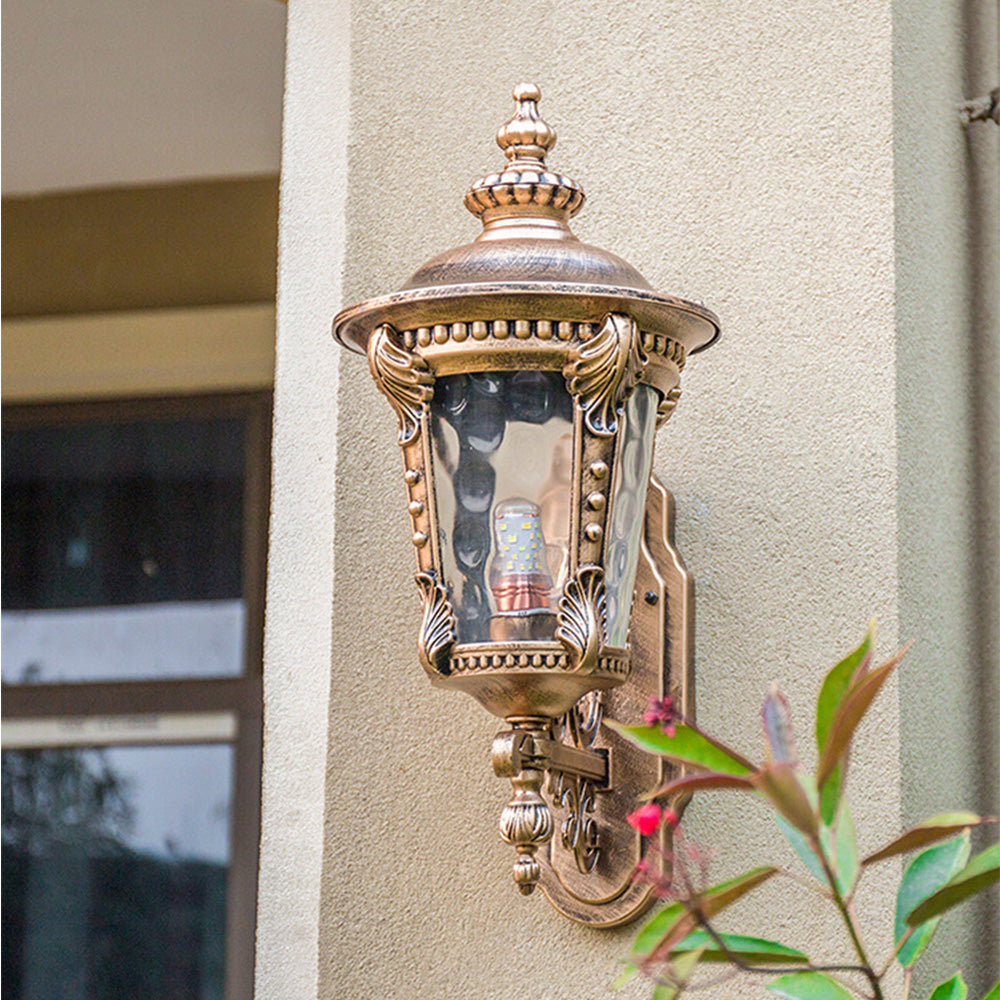Outdoor Vintage Glass Wall Light Lantern – Elegant Aluminum and Glass Sconce for Patios and Gardens