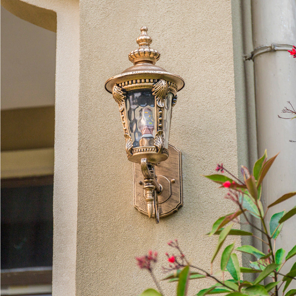Outdoor Vintage Glass Wall Light Lantern – Elegant Aluminum and Glass Sconce for Patios and Gardens