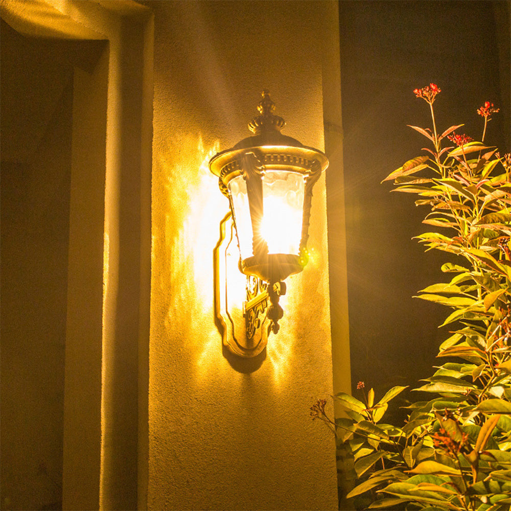 Outdoor Vintage Glass Wall Light Lantern – Elegant Aluminum and Glass Sconce for Patios and Gardens