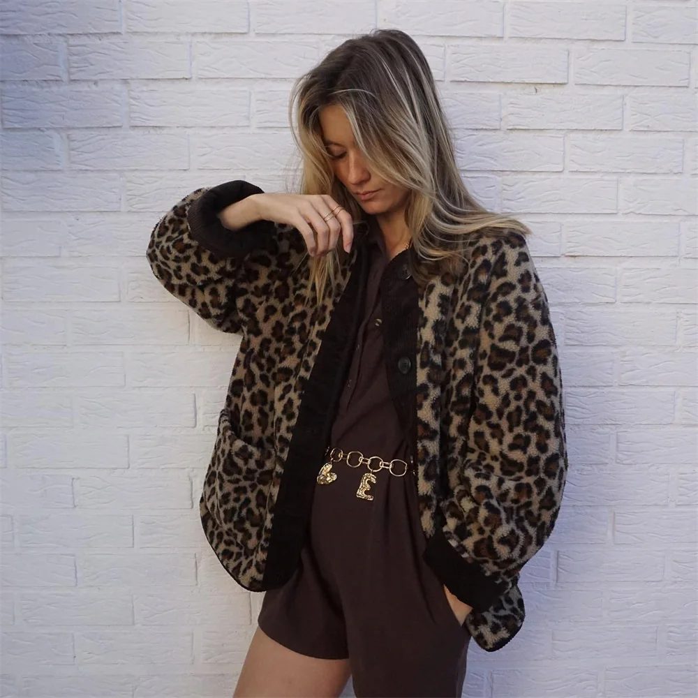 Oversized Leopard Print Winter Jacket for Women – Warm Stylish Outerwear, O-Neck Design, Available in S-XL 4