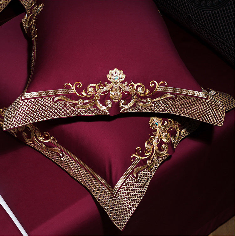 Passion Flame Jacquard Pillowcase Set of 2 – Standard Pillow Size, Red with Golden Embroidery, Durable Jacquard Fabric 0