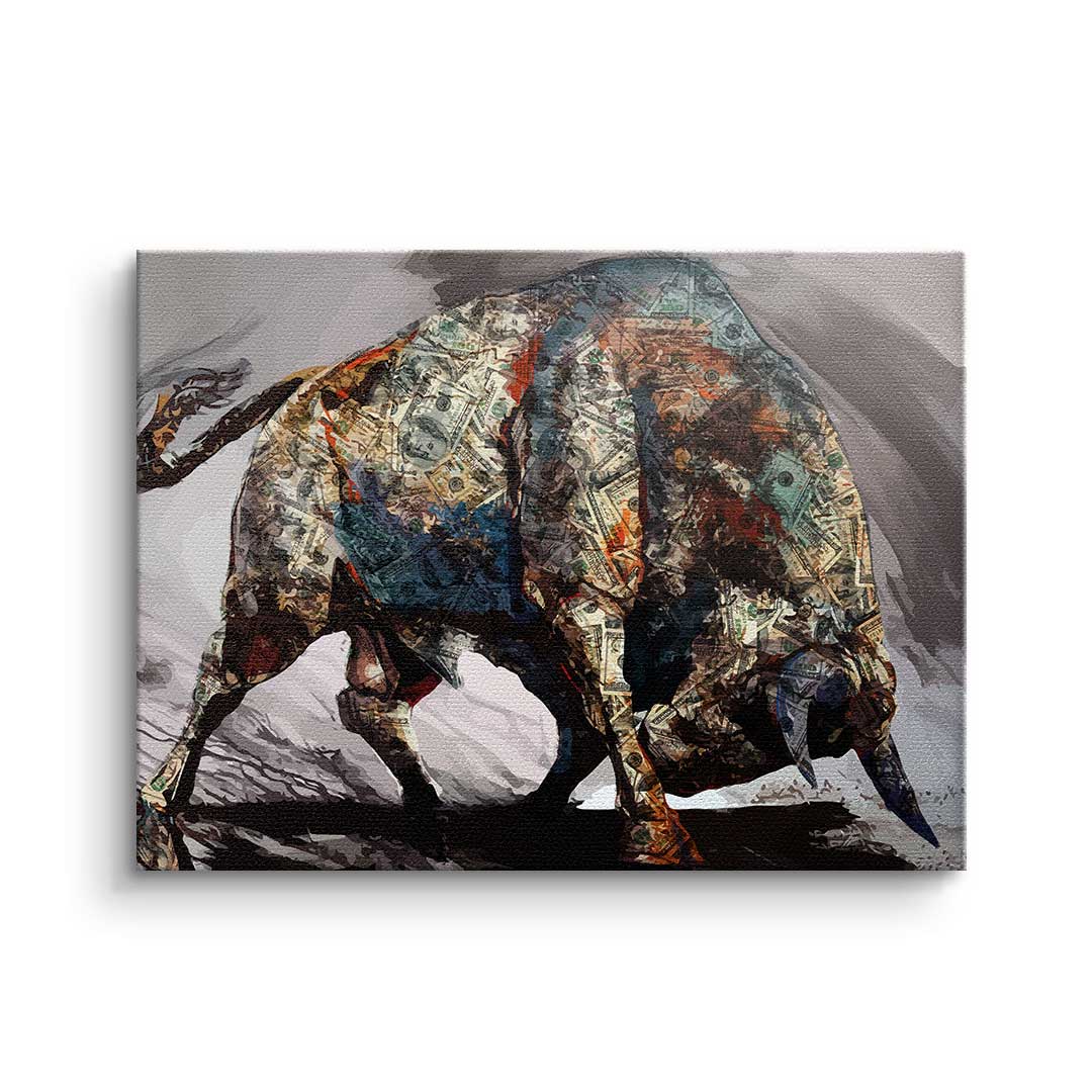 Premium Canvas Wall Art - Money Bull Motif, Ready to Hang, Handmade in Germany with Authenticity Certificate 0