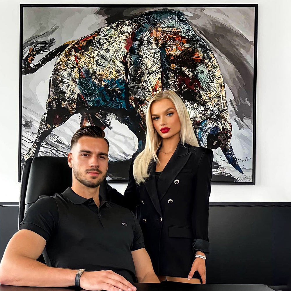 Premium Canvas Wall Art - Money Bull Motif, Ready to Hang, Handmade in Germany with Authenticity Certificate 2