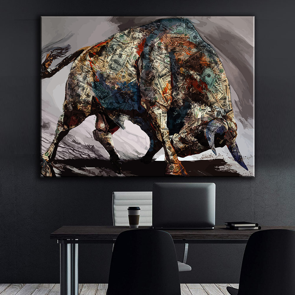 Premium Canvas Wall Art - Money Bull Motif, Ready to Hang, Handmade in Germany with Authenticity Certificate 3