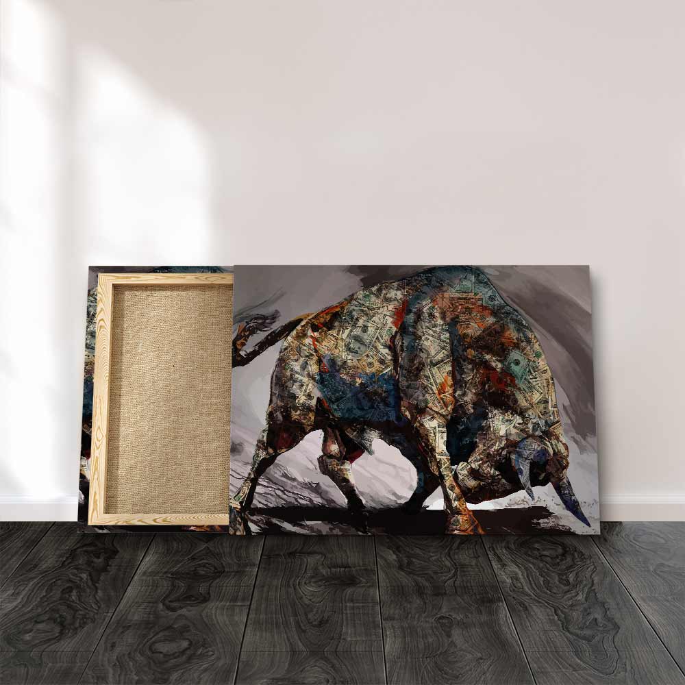 Premium Canvas Wall Art - Money Bull Motif, Ready to Hang, Handmade in Germany with Authenticity Certificate 5