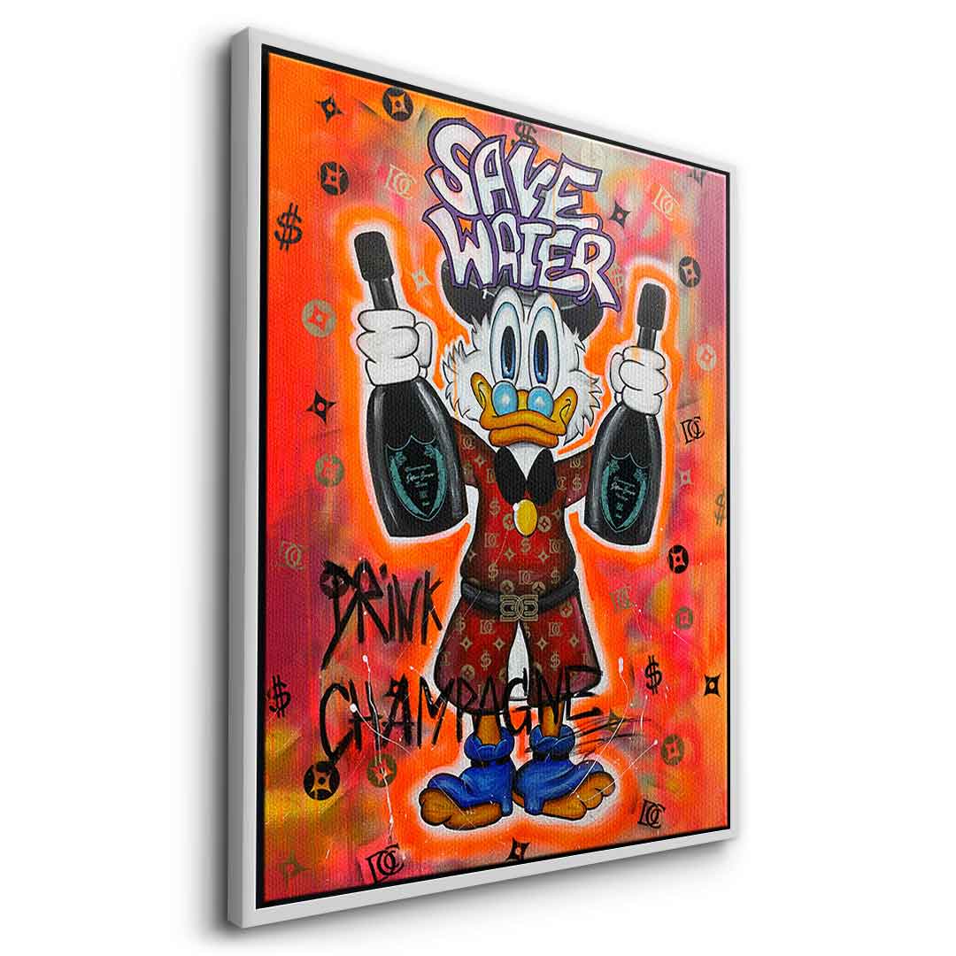 Premium Duck Pop Art Canvas Wall Art - Save Water Drink Champagne Motif - Ready to Hang, UV-Resistant, Handcrafted in Germany 5