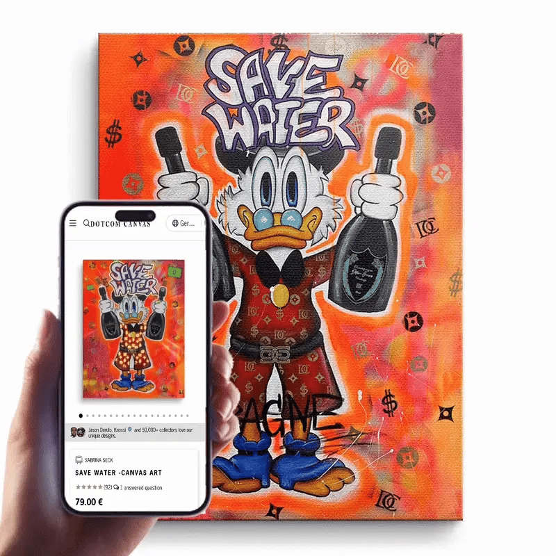 Premium Duck Pop Art Canvas Wall Art - Save Water Drink Champagne Motif - Ready to Hang, UV-Resistant, Handcrafted in Germany 9