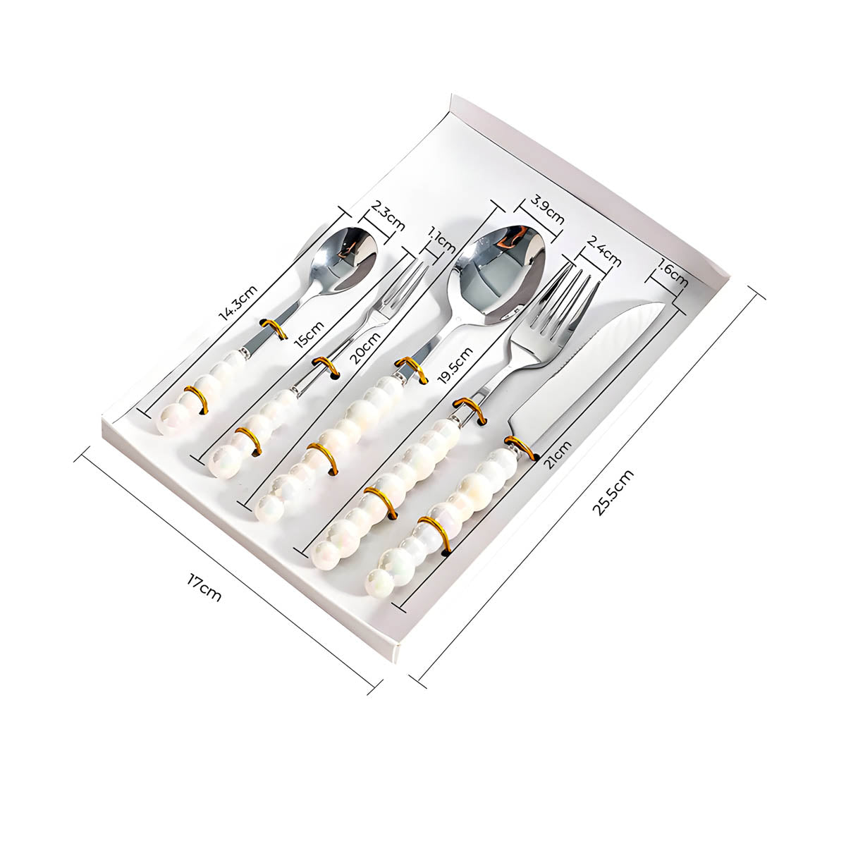 Premium Stainless Steel Cutlery Set with Beaded Handles in Pearl White, Polished Silver, or Radiant Gold – Elegant Dining Essentials 0