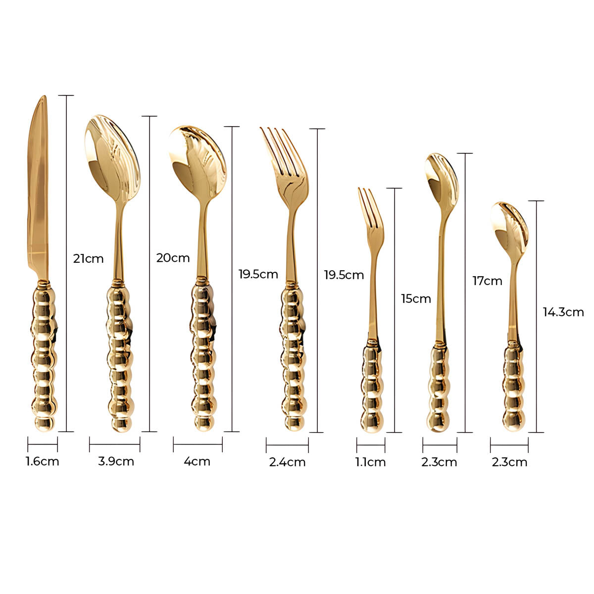 Premium Stainless Steel Cutlery Set with Beaded Handles in Pearl White, Polished Silver, or Radiant Gold – Elegant Dining Essentials 12