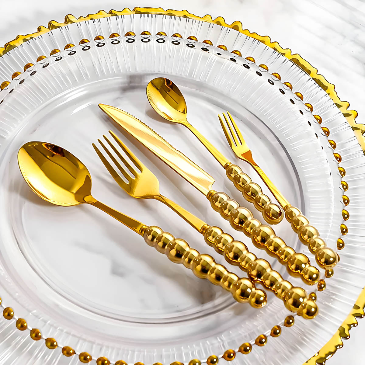 Premium Stainless Steel Cutlery Set with Beaded Handles in Pearl White, Polished Silver, or Radiant Gold – Elegant Dining Essentials 6