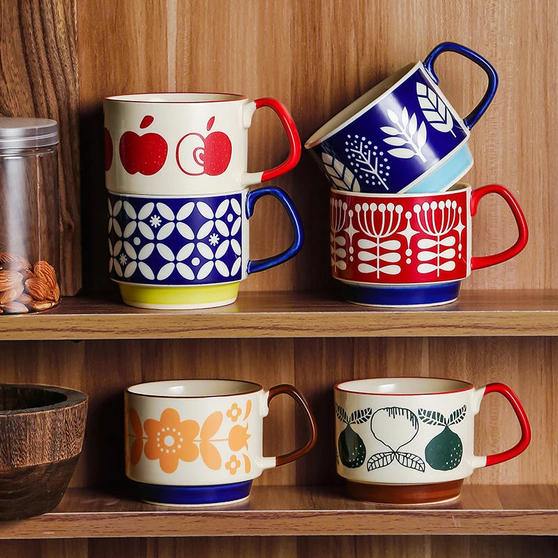 Retro Ceramic Coffee Mug Set – 300ml Capacity with Unique 1950s Patterns – Dishwasher and Microwave Safe 1