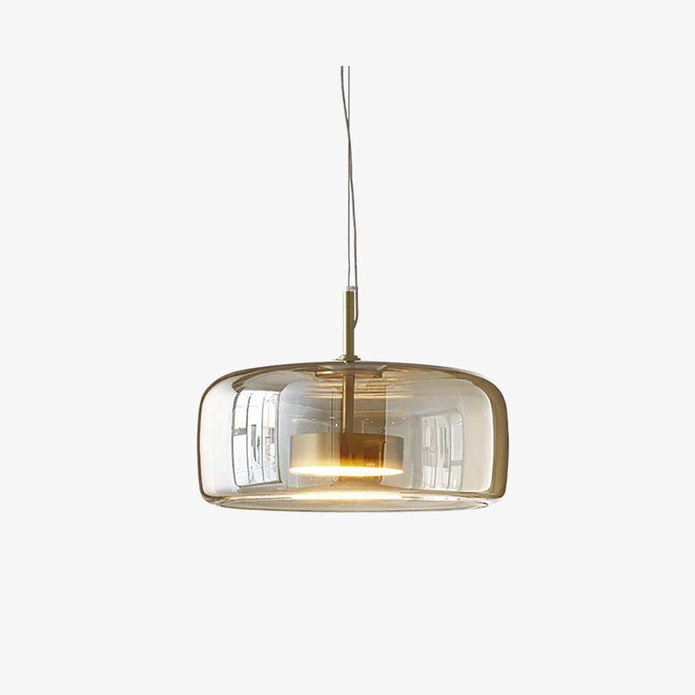 Retro LED Ceiling Light with Gold Metal and Amber Glass – Vintage Pendant Lighting for Home Decor 1