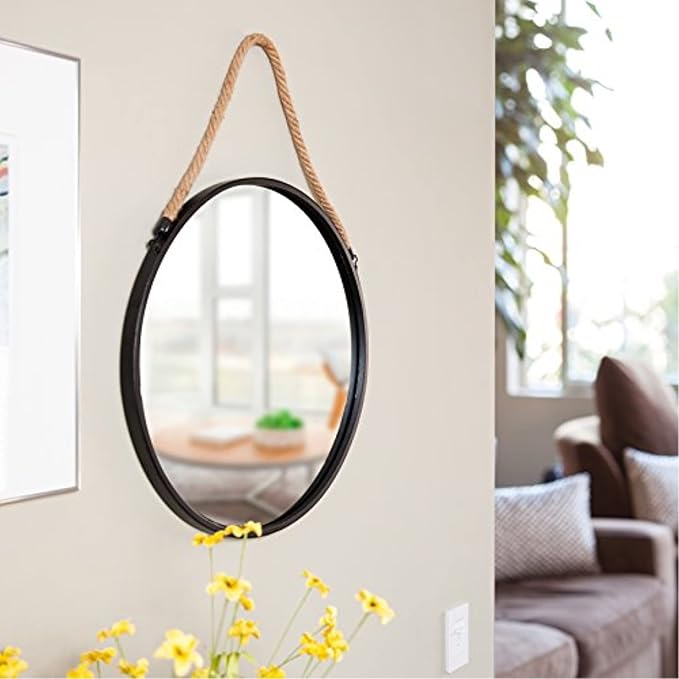 Round Wall Mirror with Hanging Rope