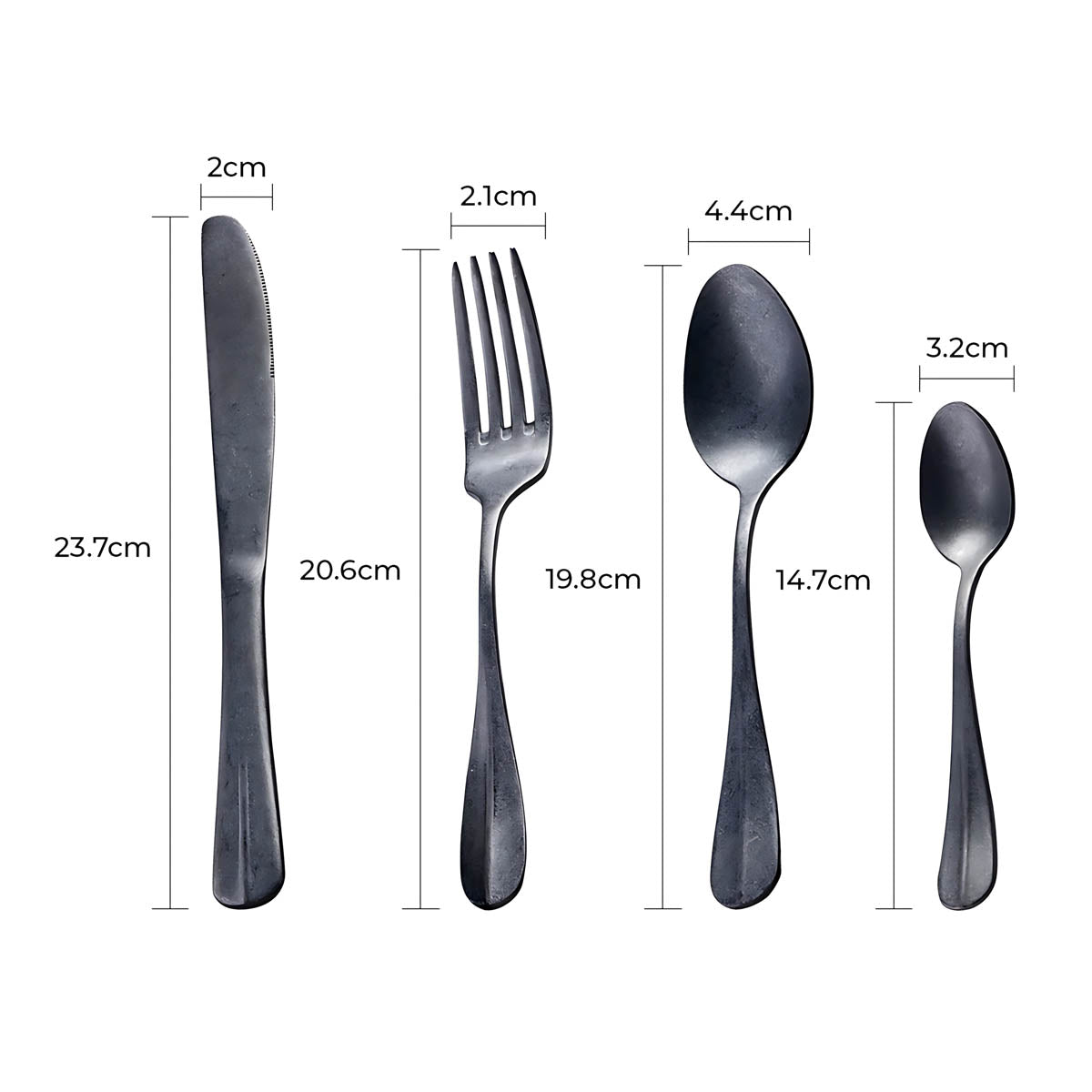 Rustic Stainless Steel Cutlery Set with Matte Finish – 8 Color Options, Comfortable Grip, Includes Knife, Fork, Spoon, and Teaspoon 0