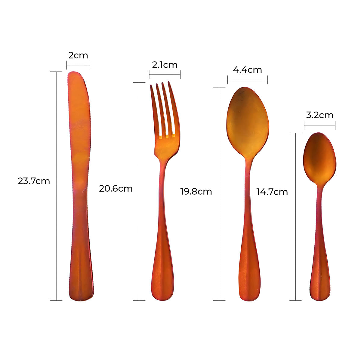 Rustic Stainless Steel Cutlery Set with Matte Finish – 8 Color Options, Comfortable Grip, Includes Knife, Fork, Spoon, and Teaspoon 10