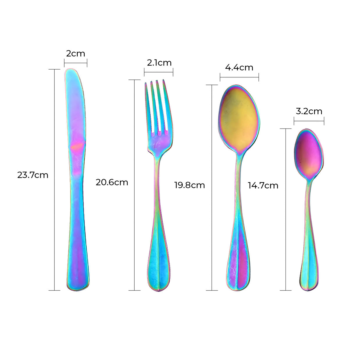 Rustic Stainless Steel Cutlery Set with Matte Finish – 8 Color Options, Comfortable Grip, Includes Knife, Fork, Spoon, and Teaspoon 14