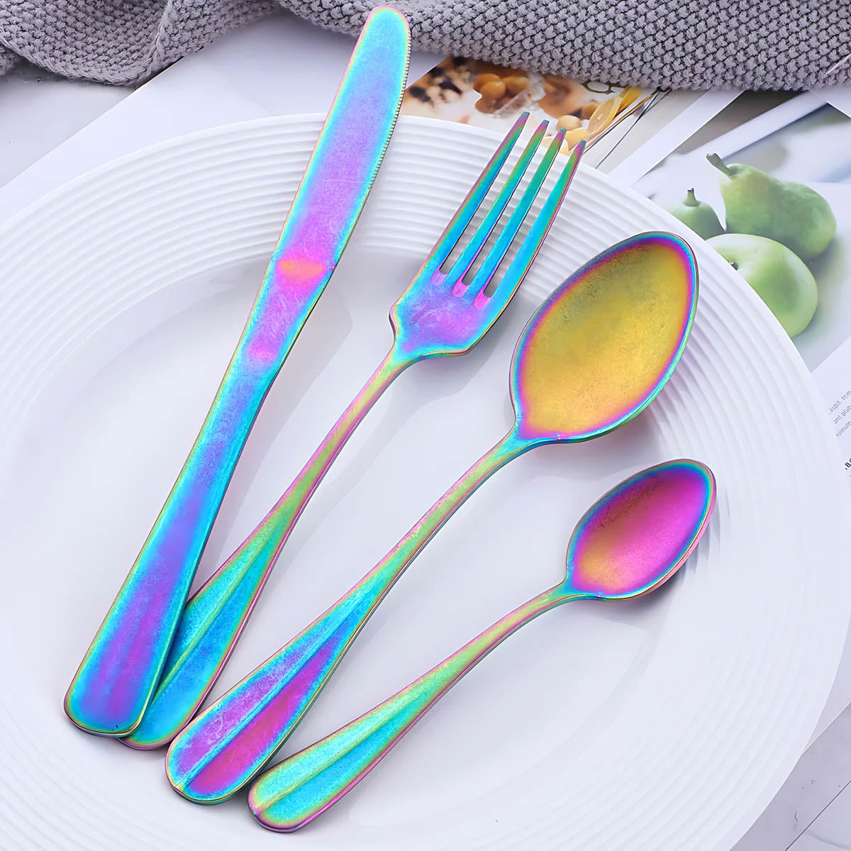 Rustic Stainless Steel Cutlery Set with Matte Finish – 8 Color Options, Comfortable Grip, Includes Knife, Fork, Spoon, and Teaspoon 7