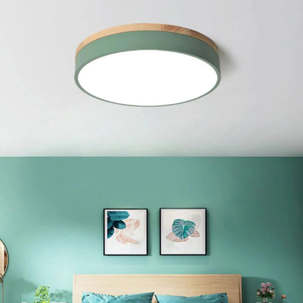 Scandinavian Flush Mount Ceiling Light Fixture with Natural Wood and Metal Accents – Modern Minimalist LED Ceiling Lamp 1