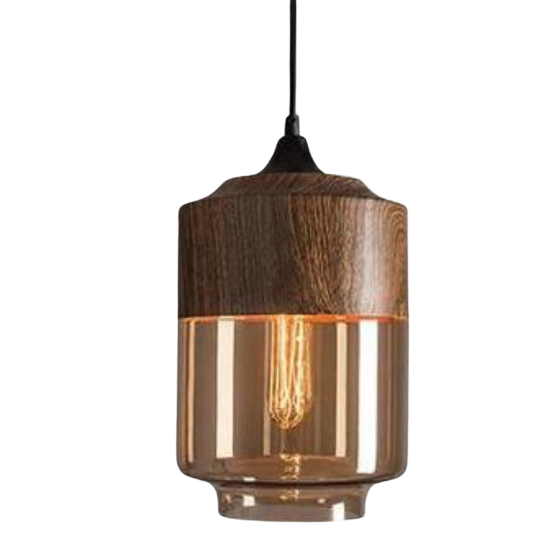 Scandinavian Wooden Ceiling Lamp with Tinted Glass – Adjustable Height Ceiling Light Fixture for Modern Interiors 2