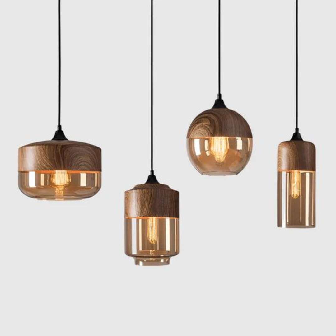 Scandinavian Wooden Ceiling Lamp with Tinted Glass – Adjustable Height Ceiling Light Fixture for Modern Interiors 4