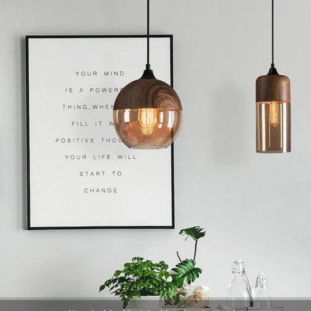 Scandinavian Wooden Ceiling Lamp with Tinted Glass – Adjustable Height Ceiling Light Fixture for Modern Interiors 7